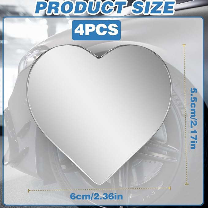 4Pcs Cars blind spot mirror Heart Shaped Car Side Mirror Car Accessories Adjustabe Angle Removable Wide Angle Convex RearView Mirror Enhanced Safety Universal Stick-On for Suvs Trucks Autos - Image 2