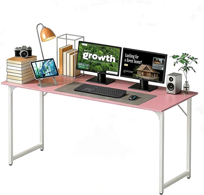 BestOffice Computer Desk,Home Office Desk, Modern Simple Style for Home Office Study Writing (Pink, 55 Inch) by BestOffice