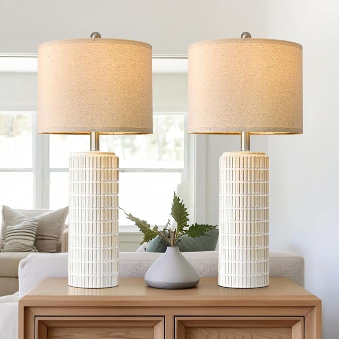 PoKat 27.5'' Tall Table Lamps for Living Room Set of 2, Ceramic Bedroom Lamps for Night Stands, Modern Bedside Lamps for Bedroom Living Room, Nightstand Lamps for End Table, Hallway, Gold and White - Image 2