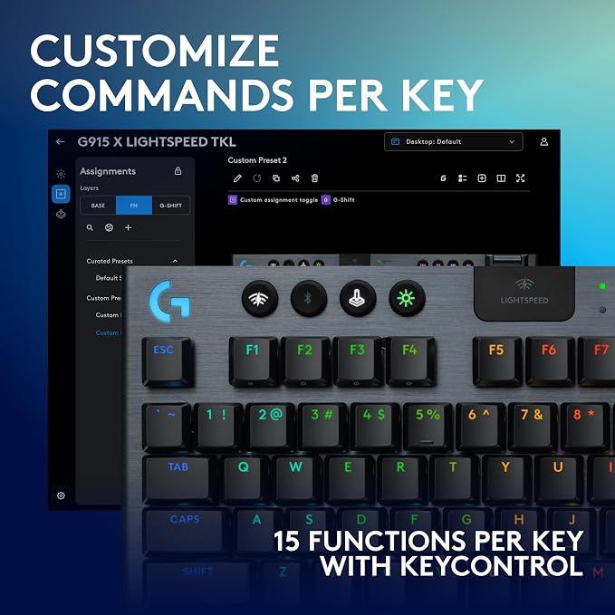 Logitech G915 X Lightspeed TKL Wireless Gaming Keyboard (Linear) - Black | Low Profile, Mechanical Switches, Double-Shot PBT Keycaps, RGB lighting, Aluminum finish, PC/Mac Compatible - Image 4