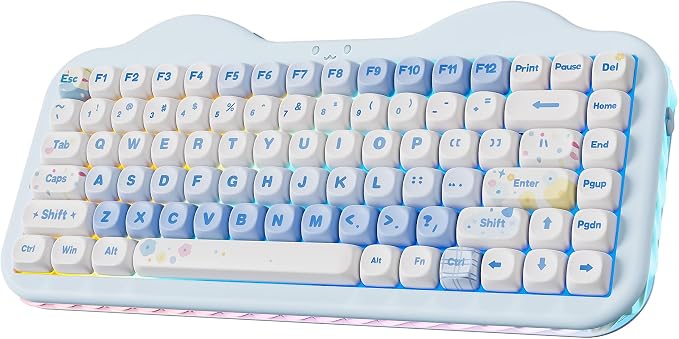 YUNZII C75 Cute 75% Wireless Mechanical Keyboard (Blue, Milk V2 Switch) | Creamy Cake Keyboard, BT5.0/2.4G/USB-C, Hot-Swap, NKRO, PBT MOA Keycaps,5500mAh RGB Gasket Mount for Mac/Win/Gaming/Office by YUNZIIMECHANICALKEYBOARD