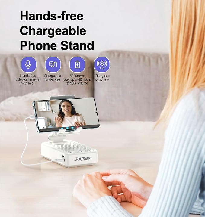 Gifts for Men Women, Bluetooth Speaker Phone Stand with Charging Function 360° Rotable Adjustable Cell Phone Holder HD Surround Sound for Desk Fits All Phones,Tablet (White) - Image 2