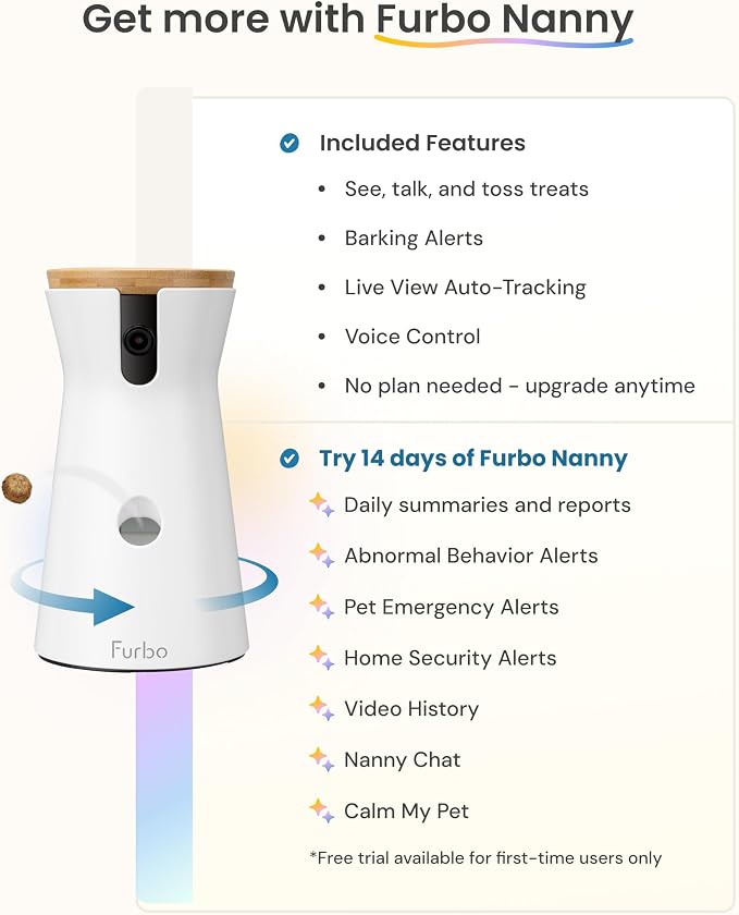 Furbo 360° Dog Camera: Basic See, Talk & Toss Features, No AI Alerts, No Subscription Required, Pet Security Cam w/Barking Alerts, Rotating View, Treat Toss, 2-Way Audio, Smart Home Puppy Monitoring - Image 4