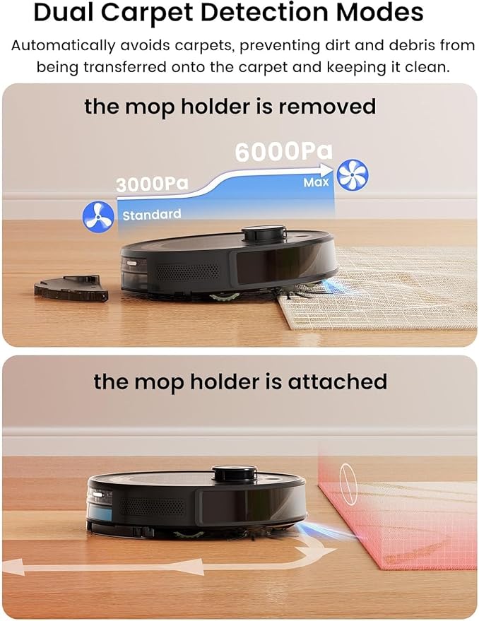 Lefant Robot Vacuum and Mop Combo,75-Days Self-Emptying,6000Pa Powerful Scution,Multi-Floor Mapping, No-Go Zones,140 Min Runtime,2.4G/5G WiFi/Alexa/APP/iWatch, M2 Plus Black - Image 7