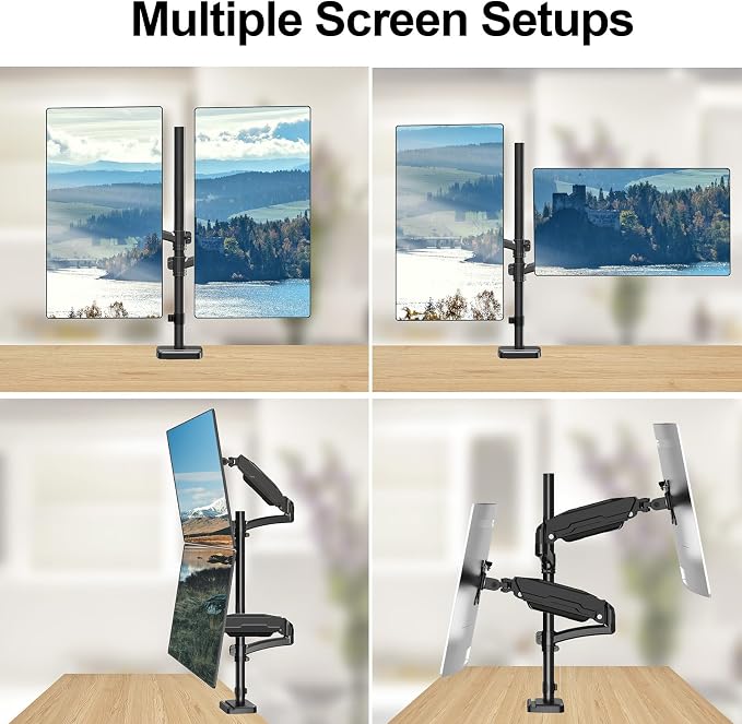 MOUNT PRO Vertical Dual Monitor Mount, Stacked Monitor Stand for 2 Computer Screens up to 32 inches, Full Motion Adjustable Tall Display Desk Mount, Each Arm Holds up to 17.6lbs, VESA Mount - Image 7