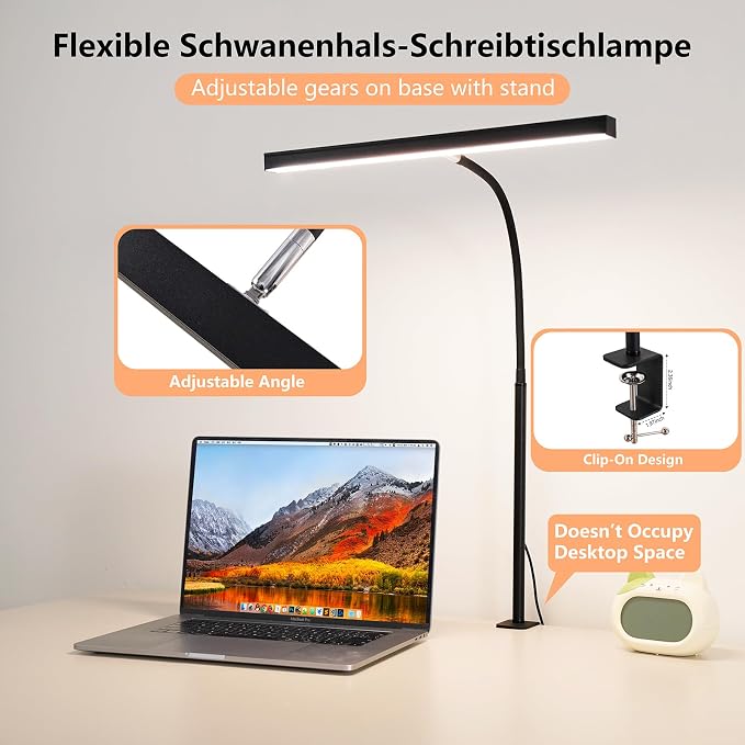 LED Desk Lamp for Office Home, Adjustable Flexible Eye-Caring Desk Light with,5 Modes 10 Brightness Adjustment, USB Adapter Desk Lamp with Clamp-T-B - Image 5
