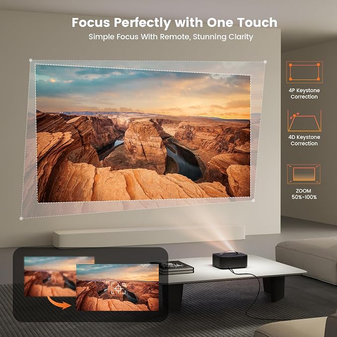 [Official Licensed APPs] Outdoor-Projector-4K with Wifi6 and Bluetooth, Smart TV OS & DoIby Audio, Portable Projector with YouTube/PrimeVideo, ONOAYO 1080P Proyector with 300'' Display - Image 6