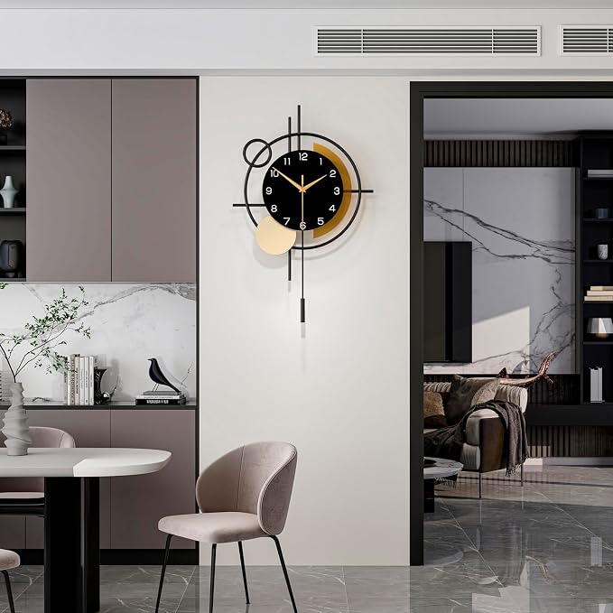 Wall Clock for Living Room Decor Decorative Wall Clock with Pendulum Silent Quartz Battery Operated Black Metal Large Clock for Dining Room,Kitchen,Home,Bathroom,Bedroom,13.8x21.3 in - Image 3