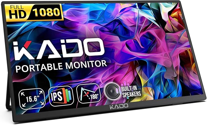 Kado 15.6-Inch 75Hz Portable Monitor, FHD 1080p USB-C mini-HDMI IPS Display | 45W Reverse Charging Gaming Monitor Built-in Speakers, Second Display Kickstand for Laptop PC Phone Mac Xbox PS4/PS5 Switch by Kado