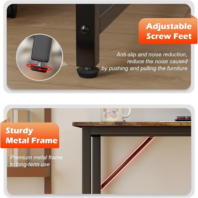PayLessHere | 47 Inch Computer Desk | Vintage | Office Desk with Metal Frame, Adjustable Feet | Water-Resistant, Scratchproof Surface | Sturdy Writing Table for Home Office or Study | Pack of 1 - Image 6