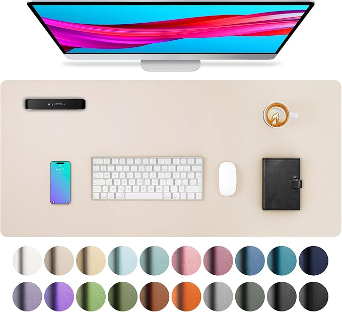 Aothia Large PU Leather Desk Pad Protector – Non-Slip Mouse Pad & Writing Mat for Office/Home, Waterproof, Easy to Clean (31.5" x 15.7", Eggshell) by AothiaSimpleNaturalUnique