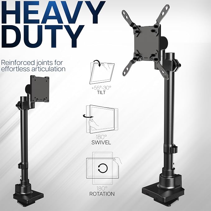 VIVO Clamp-on Single Ultra Wide Monitor Desk Mount, Low Profile Heavy Duty Adjustable Stand for 1 Ultrawide Screen up to 57 inches, 59.4 lbs Capacity, Black, STAND-V157C - Image 3