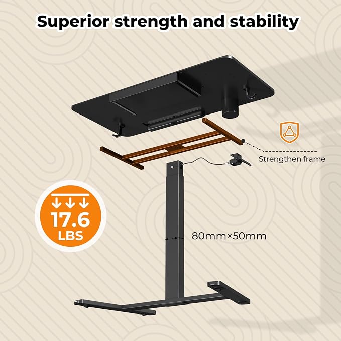 40"×20" Mobile Desk with Drawer, Rolling Desk with Storage | Height Adjustable Portable Laptop Desk on Wheels, Small Computer Desk with Cup Holder and Hooks for Study & Work, Black - Image 8