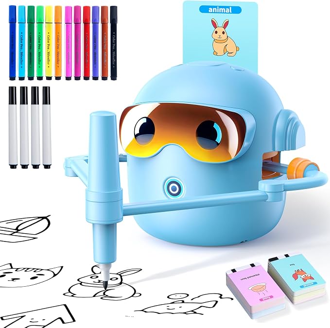 Drawing Robot for Kids Montessori Painting Toys for 3 4 5 6 7 8 Year Old, Voice Interactive Educational Drawing Machine with 100 Cards,16 Colorful Pens & Music-Gift for Boys Girls by Unknown