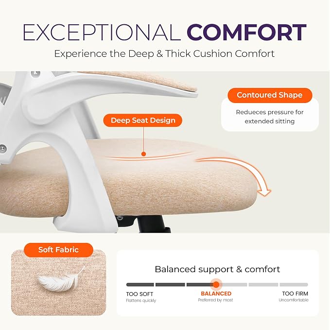 NEO CHAIR Office Desk Gaming Ergonomic Computer Chair with Lumbar Back Support Adjustable Height Swivel Rolling Wheels Flip-up Arms Mesh Chair for Home Vanity (Beige) | Lumbar Support, Height Adjustment, 360° Swivel and Rolling Base, Space-Saving Desig... - Image 4