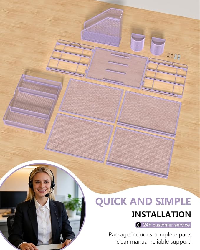 WALI Desk File Organizer, 4 Tier Desktop Paper Letter Tray Organizer with Drawer and 2 Pen Holders, Office Desk Accessories & Workspace Organizers for Office, Home Supplies(DO005DH-V), 1 Pack, Purple - Image 9