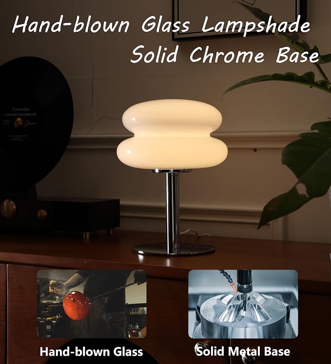 Glivpny Mushroom Lamp Table Lamp for Night Stands,Mid Century Modern Desk Lamps for Bedroom, Vintage Dimmable Bedside Small Cute Lamps, Cool Aesthetic House Warming Gifts New Home Decor(White) - Image 3