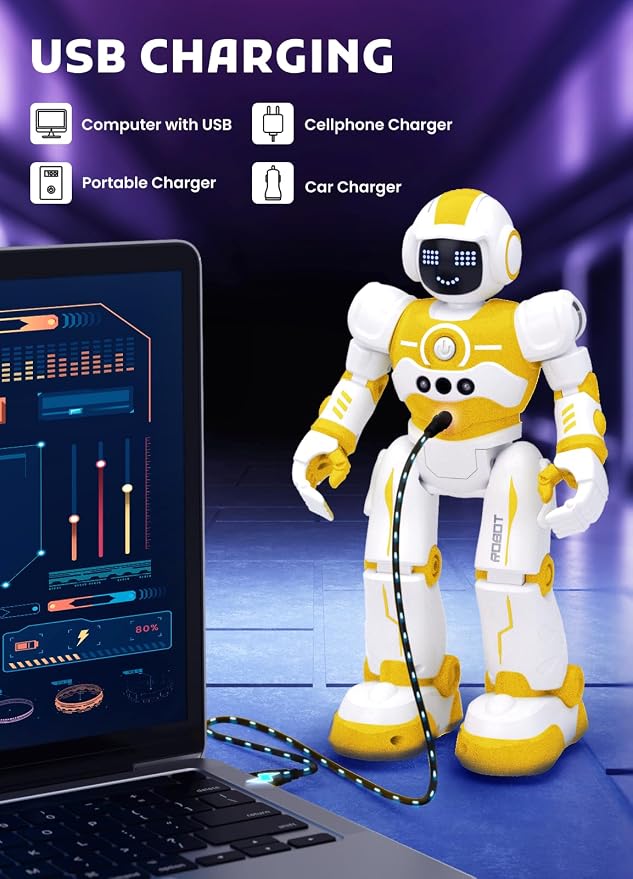Robot Toys for Kids,Programmable Remote Control Smart Walking Dancing Robot Toy with Gesture & Sensing for Age 4 5 6 7 8 9 10 Year Old Boys Girls for Birthday Present,Yellow - Image 4