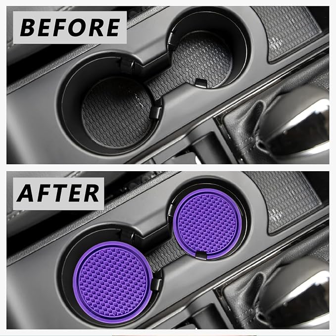 ZSDY Car Cup Coaster, 4PCS Universal Auto Non-Slip Cup Holder Embedded in Ornaments Silicone Coaster, Car Interior Accessories Sets, Purple - Image 2