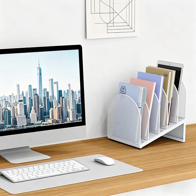 gianotter Desktop File Organizer with 5 Compartments | Desk Organizer Paper Organizer for Desk Workspace Organizers for Office Supplies (White, Inclined Style) - Image 3