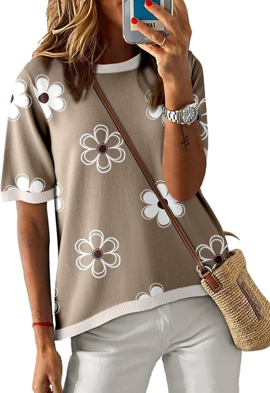 Dokotoo Womens Tops 2026 Casual Summer Crewneck Short Sleeve Striped Color Block Knit High Low Trendy Pullover Sweaters by Dokotoo
