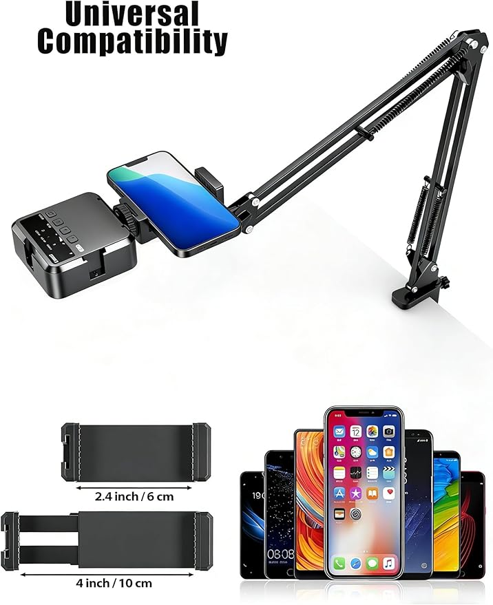 Overhead Phone Mount, Articulating Arm Cell Phone Holder with LED Light, Flexible Phone Stand for Live Streaming, Video Recording, Painting Lighting, Cooking - Image 7
