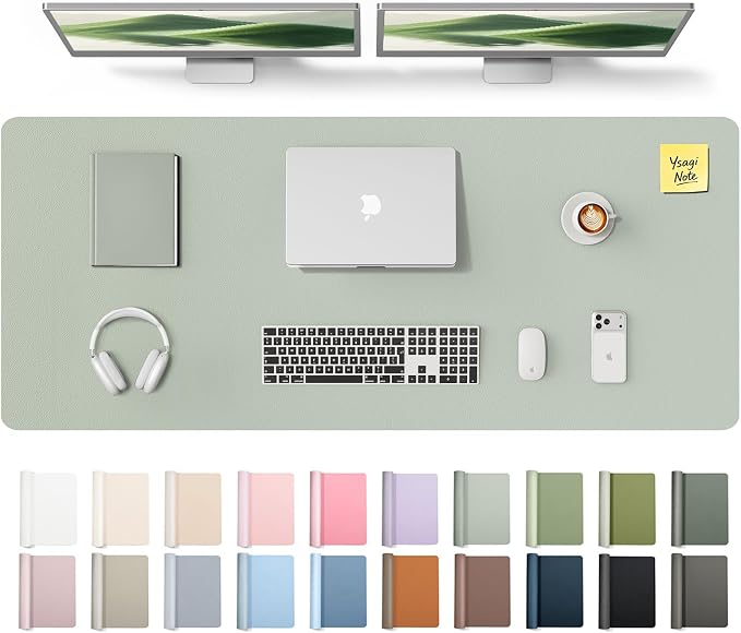 YSAGi Leather Desk Pad Protector, Office Desk Mat, Large Mouse Pad, Non-Slip PU Leather Desk Blotter, Laptop Desk Pad, Waterproof Desk Writing Pad for Office and Home (Grayish Green,55" x 17.2") by YSAGi
