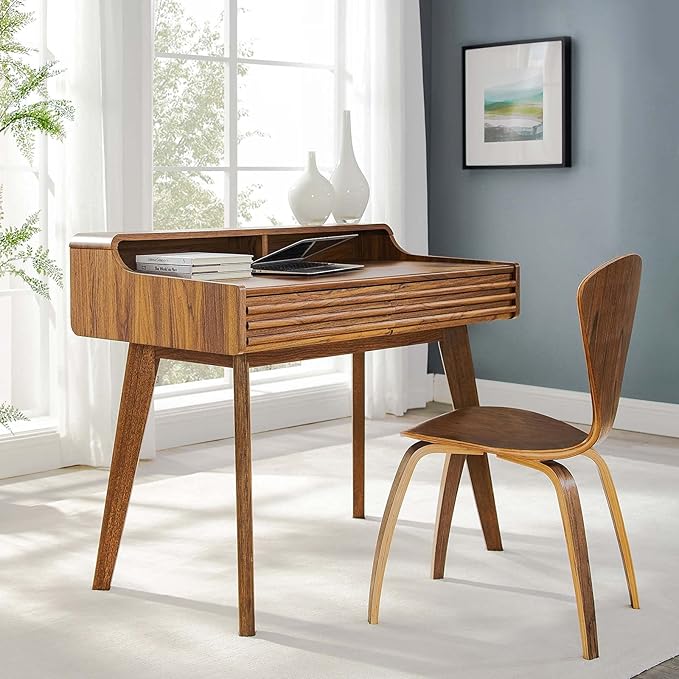 Modway Render Mid-Century Modern Writing Desk in Walnut - Image 2
