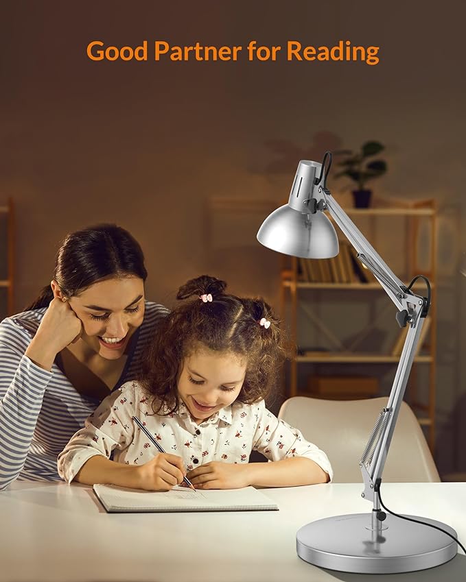 LEPOWER Metal Adjustable Desk Lamp with Clamp, Swing Arm for Home Office | Gooseneck, Architect Style, Eye-Caring Table Lamp, On/Off Switch, E26 Base, Reading for Dorm, Bedroom, Study, Back to School - Image 6