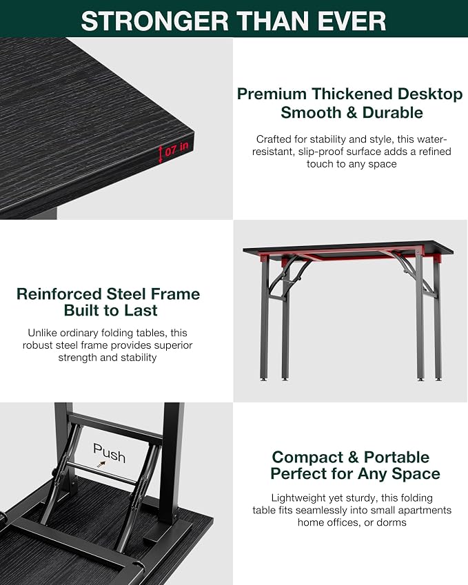 Frylr Small Folding Computer Desk – Portable 43.3 Inch Foldable Laptop Table, Collapsible and Compact for Easy Storage and Fast Setup, Lightweight for Small Spaces, Craft and Study Use, Dark Oak - Image 5