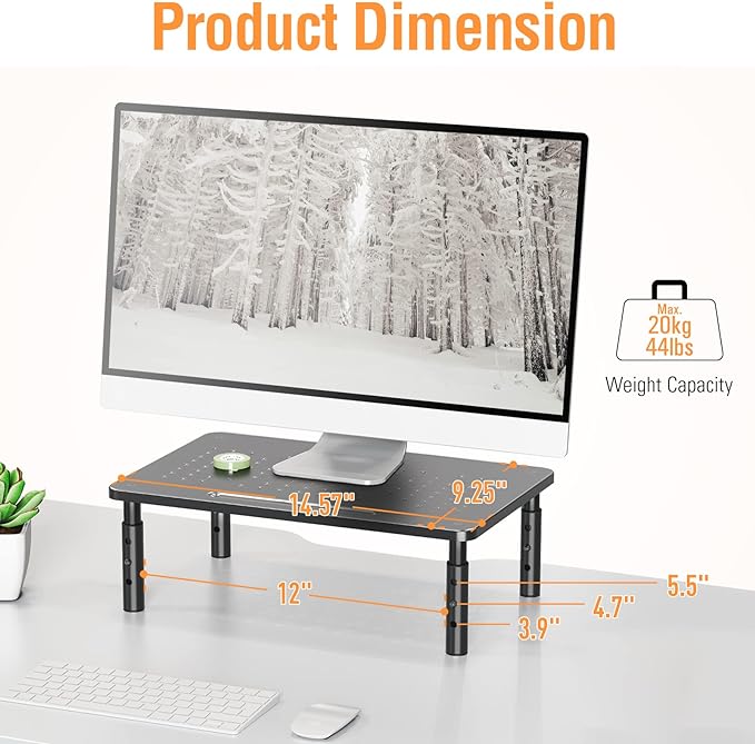 ELIVED 2 Pack Monitor Stand Riser - 3 Height Adjustable Monitor Stand | for Laptop, PC, Printer, Mesh Metal Monitor Riser for Desktop Organizer - Image 2