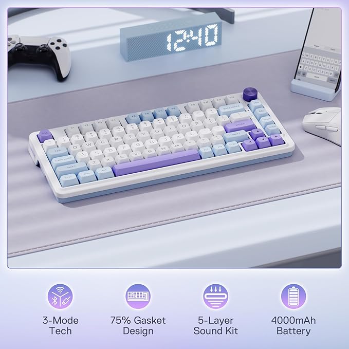 Redragon K673 PRO Wireless 81-Key RGB Gasket Gaming Keyboard, Scroll Knob | Multi-Function Control Wheel, 0-Delay Tri-Mode, Cushioned 5-Layer Noise Dampening for Creamy Thocky Sound, Compact 80% Size - Image 2