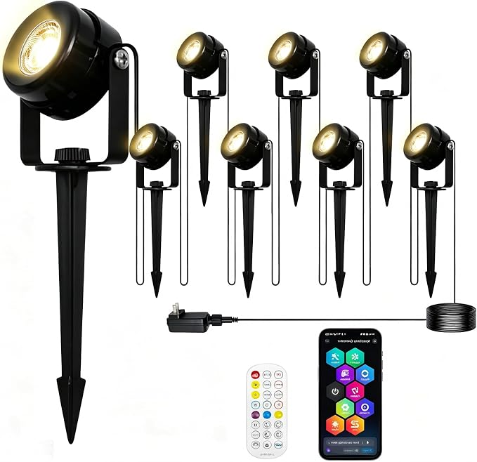 HISTAR Low Voltage Landscape Lighting with Bluetooth App Control & Remote, Outdoor Spot Lights for Fence Tree Pathway Lawn Decor, IP65 Waterproof All-in-One Permanent Outdoor Lights (8pack-RGBW) by HistarDirect