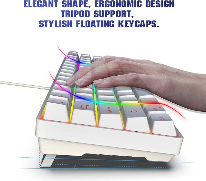 Snpurdiri 60% Percent Gaming Keyboard (68 Keys, White) | Compact RGB Backlit Ergonomic Small Mini Keyboard for Windows, PC, Laptop, Gaming - Image 3