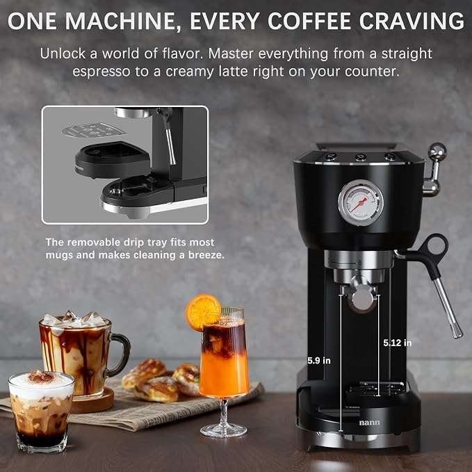 Espresso Machine with Powerful Steam Milk Frother, 20 Bar Coffee Machine for Latte, Cappuccino, Compact Espresso Maker for Home, Fast Heating, 42oz Removable Water Tank, Black - Image 7