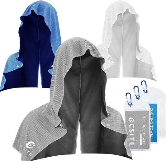 CSITE 3 Pack Cooling Hoodie Towels for Neck and Face, UPF 50 Sun Protection & Instant Cooling, Ice Towels for Hot Weather, Soft Breathable Towel for Sport, Work Out, Gym, Camping & More Activities by CSITE
