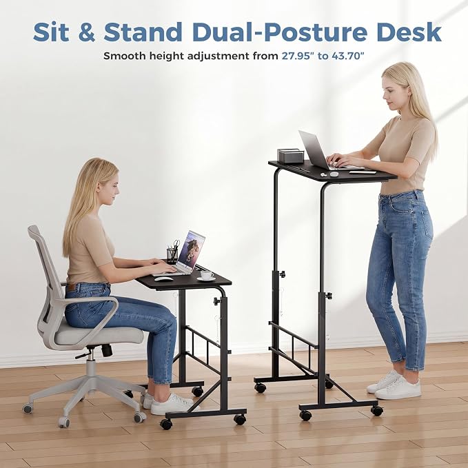 DUMOS 31.5" Walking Pad Desk, Laptop Desk, Home Office | Lockable Wheels, Adjustable Height, Portable Rolling Design, Treadmill Use, Stand Up Style, Black - Image 3