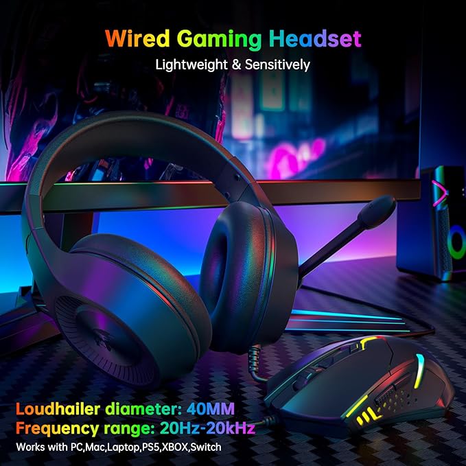 Redragon S101-3 Wired RGB Backlit Gaming Keyboard and Mouse Combo, Programmable Keyboard and Mouse (800-7200DPI), Gaming Headset Mouse Pad Combo All in 1 PC Gamer Bundle for Windows PC (Black) - Image 6