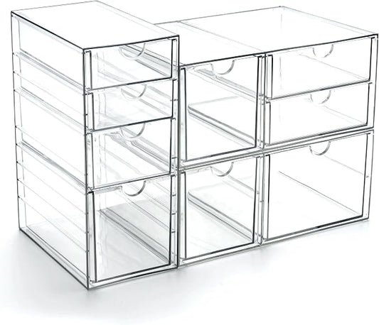 Prsildan Acrylic Drawer Makeup Organizer with 9 Drawers, Set of 3 Office Desk Organizers Accessories, Clear Stackable Storage Drawers for Vanity, Countertop, Craft, Jewelry, Art Supply Organization by Prsildan