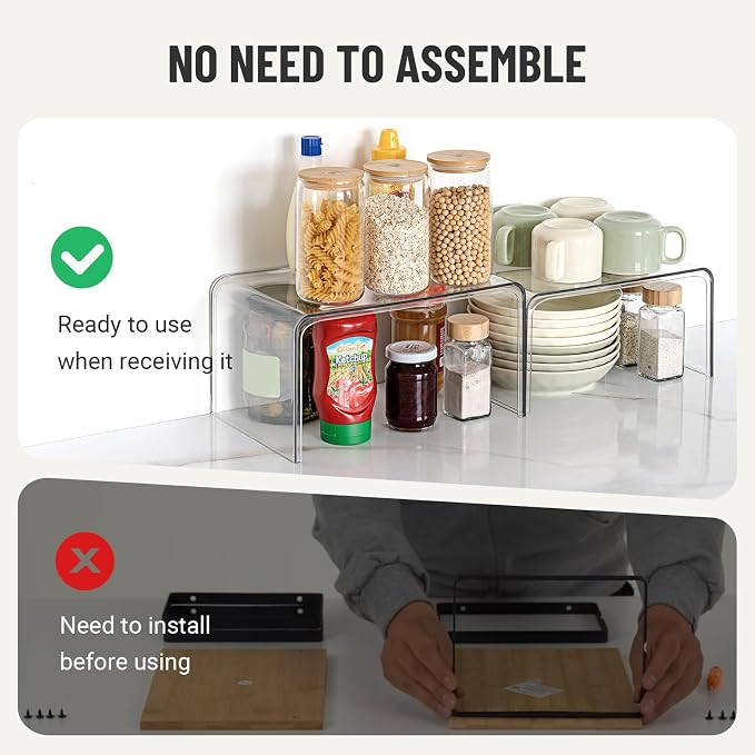 Bobomoment Clear Cabinet Organizer, Stackable Shelf Organizer Set of 4 | Kitchen Pantry Organizers and Storage, Display Cabinet Shelf Countertop Desk Shelves, Patented Spice Organization - Image 3