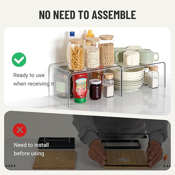 Bobomoment Clear Cabinet Organizer, Stackable Shelf Organizer Set of 2 | Kitchen Pantry Organizers and Storage, Display Cabinet Shelf Countertop Desk Shelves, Patented Spice Organization - Image 3