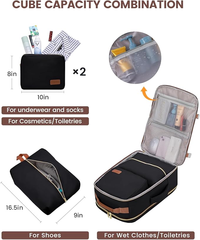 LOVEVOOK 40L Travel Backpack for Women & Men, Airline Approved Carry On Luggage with 3 Packing Cubes, TSA Overnight Bags, Waterproof Personal Item Bag, Weekender Essentials Backpacks fits 17" Laptop - Image 5
