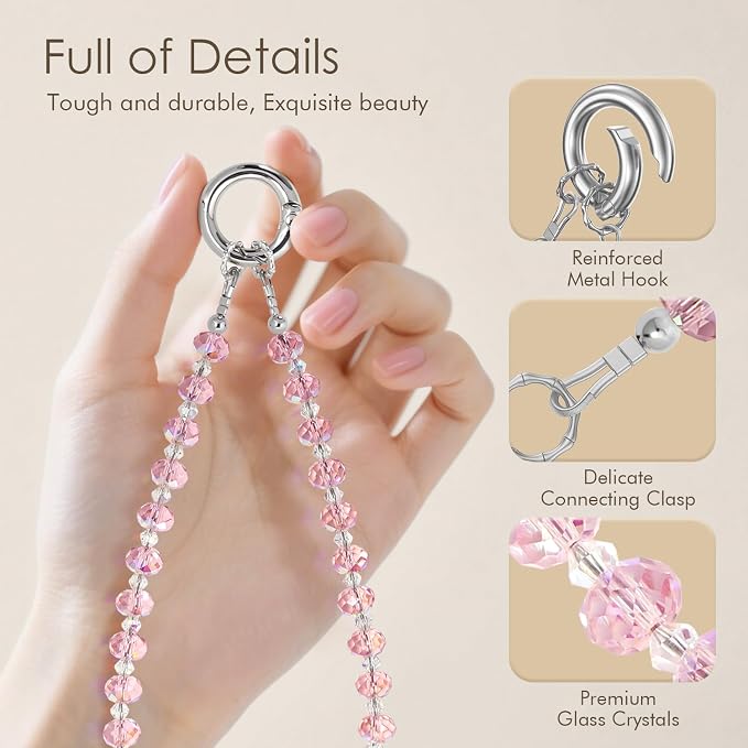 SURPHY Phone Charm, Handmade Beaded Phone Wrist Strap with Tether Tab | Phone Charm Strap, Phone Chain with Premium Metal Buckle, Wrist Strap Fits Cellphone Cases, Wallets, Bags, Keys - Image 4