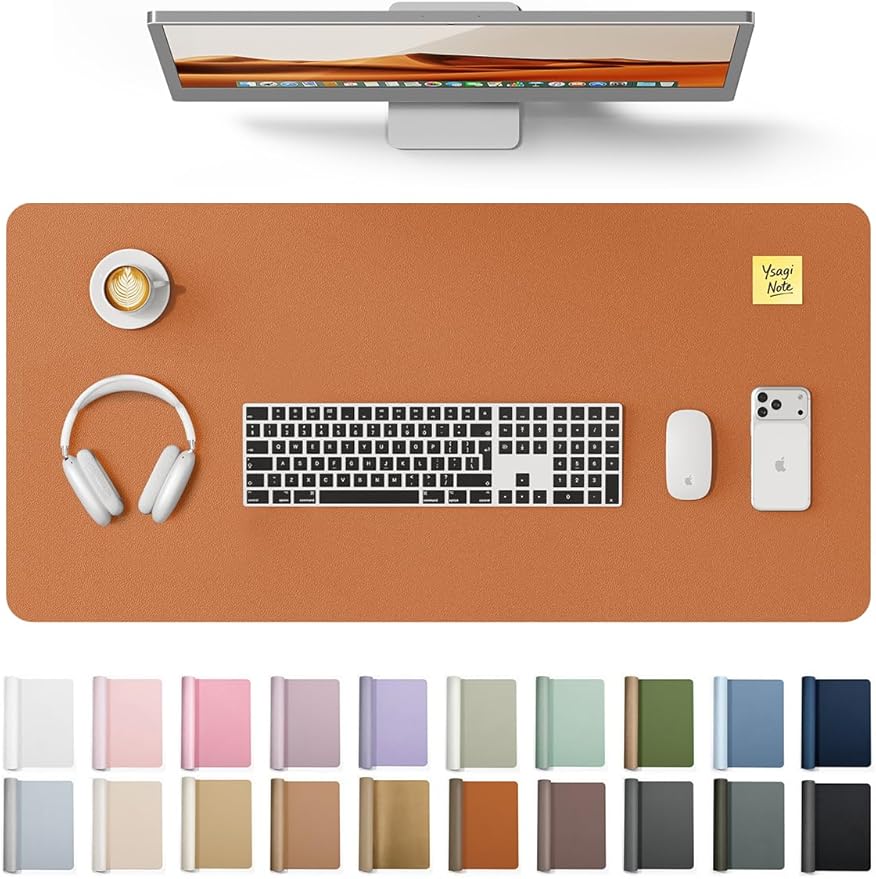 YSAGi Leather Desk Protector, Office Mat, Large Mouse Mat, Non-Slip PU Leather Blotter, Laptop Desk Mat, Waterproof Writing Pad for Office and Home (Brown, 35.4" x 17") by YSAGi