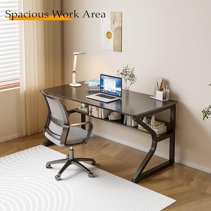 OSCHF 47.3-Inch Writing Desk with Storage Shelf, Black | Space-saving, Single-Person Workstation, Modern Study Gaming Computer Desk, Suitable for Home Office, Bedroom and Dorms - Image 3