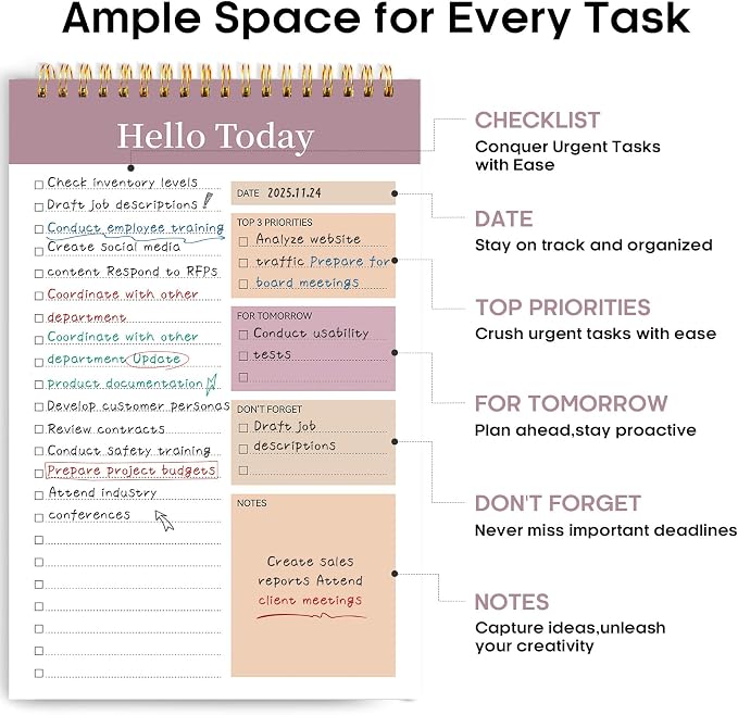 Taja To Do List Notepad, Undated Daily Planner for Work and Goal Setting | Purple, 52 Sheets, 9.8" x 6.5" , for Office, Home and school, Daily Task Planning, Notes and Everyday Organization - Image 2