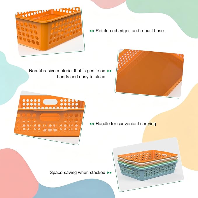 QRRICA 6 Pack Plastic Classroom Storage Baskets, Paper Trays for Classroom Organization & Turn in Trays for Teachers, Students, Desk Organizer Bin 13.8x10.6x3.1 Inch (Morandi) - Image 3