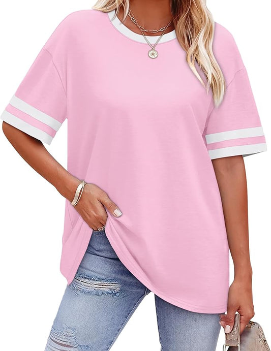 WIHOLL Womens T Shirts Loose Fit Short Sleeve Tees Crew Neck Color Block Summer Tops 2026 Fashion by WIHOLL