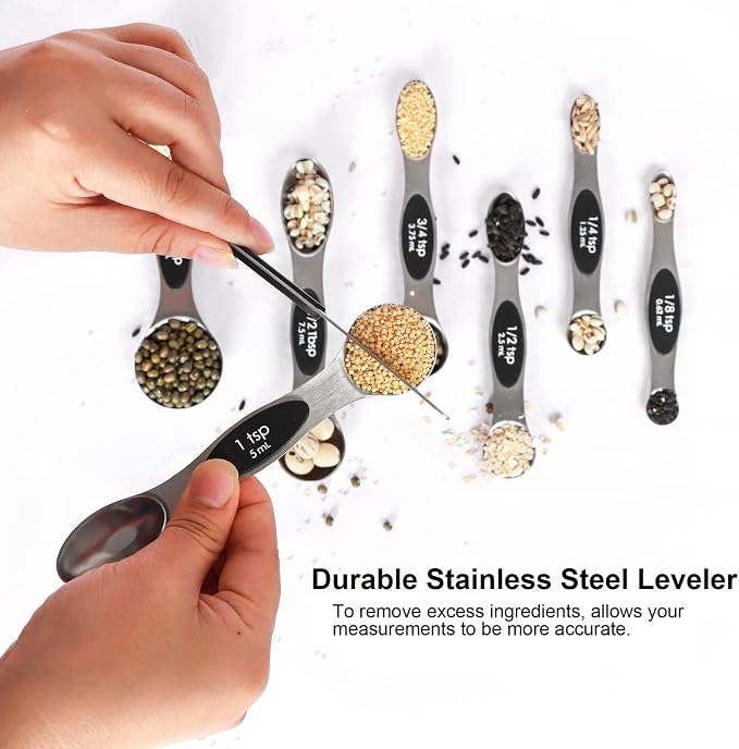 Magnetic Measuring Spoons Set with Leveler, Stackable Stainless Steel Tablespoons for Baking, Fits in Spice Jars - Image 4