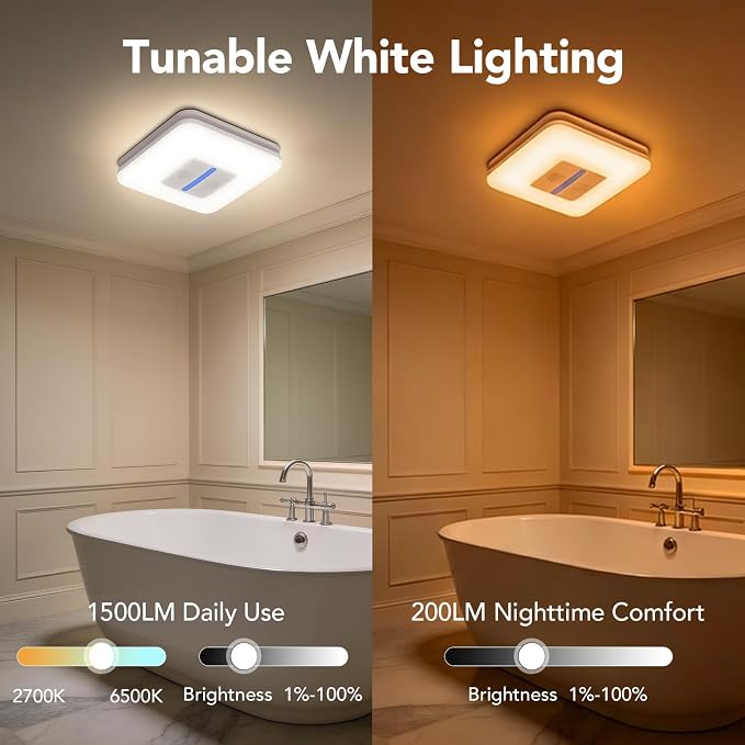 OREiN Matter Smart Bathroom Fan with Light – Humidity Sensor, 130–160 CFM Ventilation, Ultra-Quiet 1.0 Sone, Tunable White & Custom RGB, Dual Bluetooth Speakers, Compatible with Alexa & Google Home - Image 5